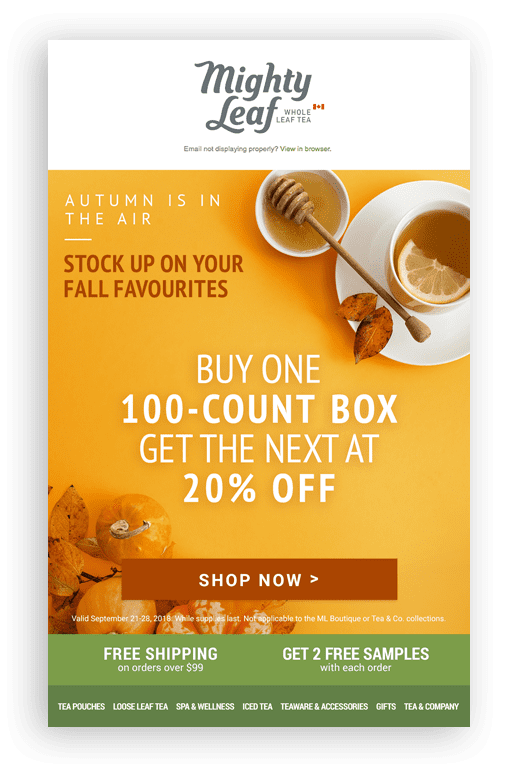 Mighty Leaf Tea Autumn Campaign Email Showcase